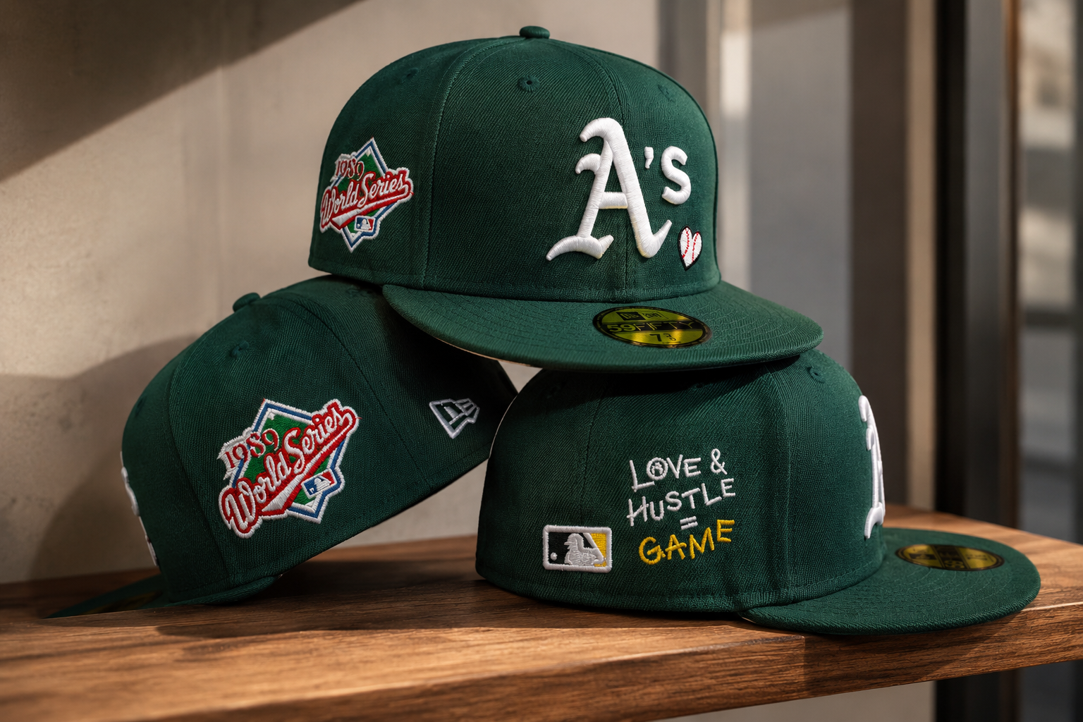 Oakland A’s Fitted Cap Green & White | World Series Embroidered Baseball Cap