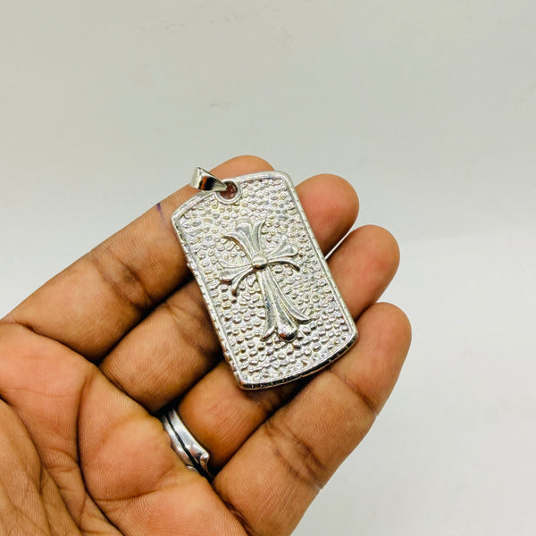 Chrome Cross Dog Tag Pendant