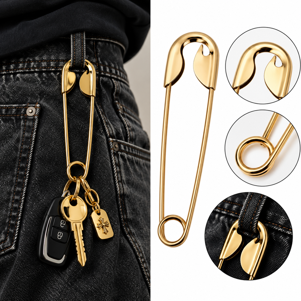 Multipurpose Safety Pin Keychain – Hairpin, Bag Charm & Jeans Accessory  Gold