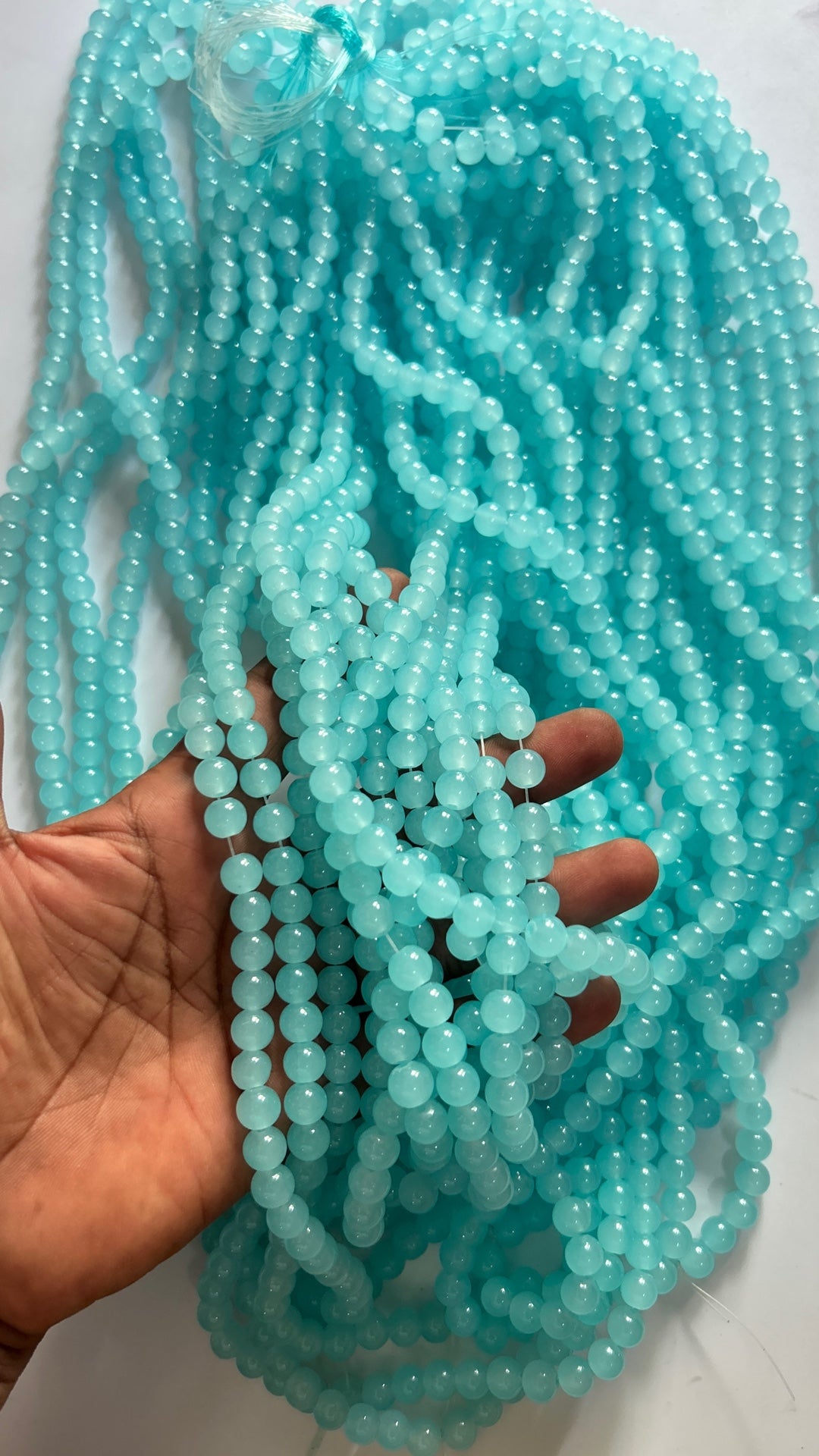 5 line aqua glass beads 8 mm