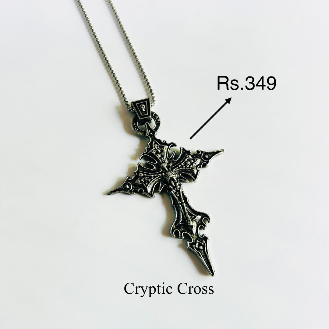 Cryptic cross pendant with stainless steel chain