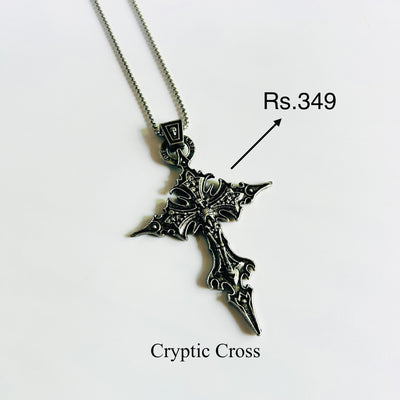 Cryptic cross pendant with stainless steel chain