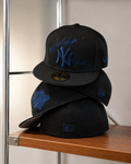 New York NY Fitted Cap Black & Blue | Premium 3D Embroidered Baseball Cap
