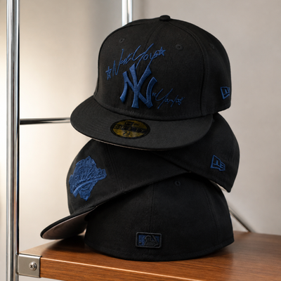New York NY Fitted Cap Black & Blue | Premium 3D Embroidered Baseball Cap