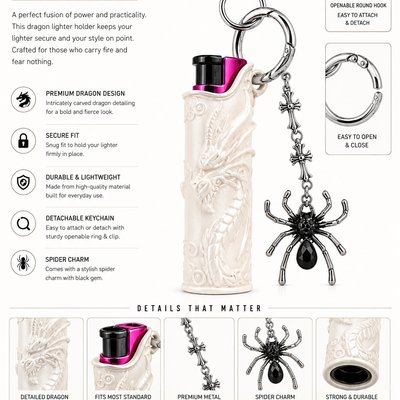 Fashion Lobby White Dragon lighter Holder Keychain with Spider Charm |
