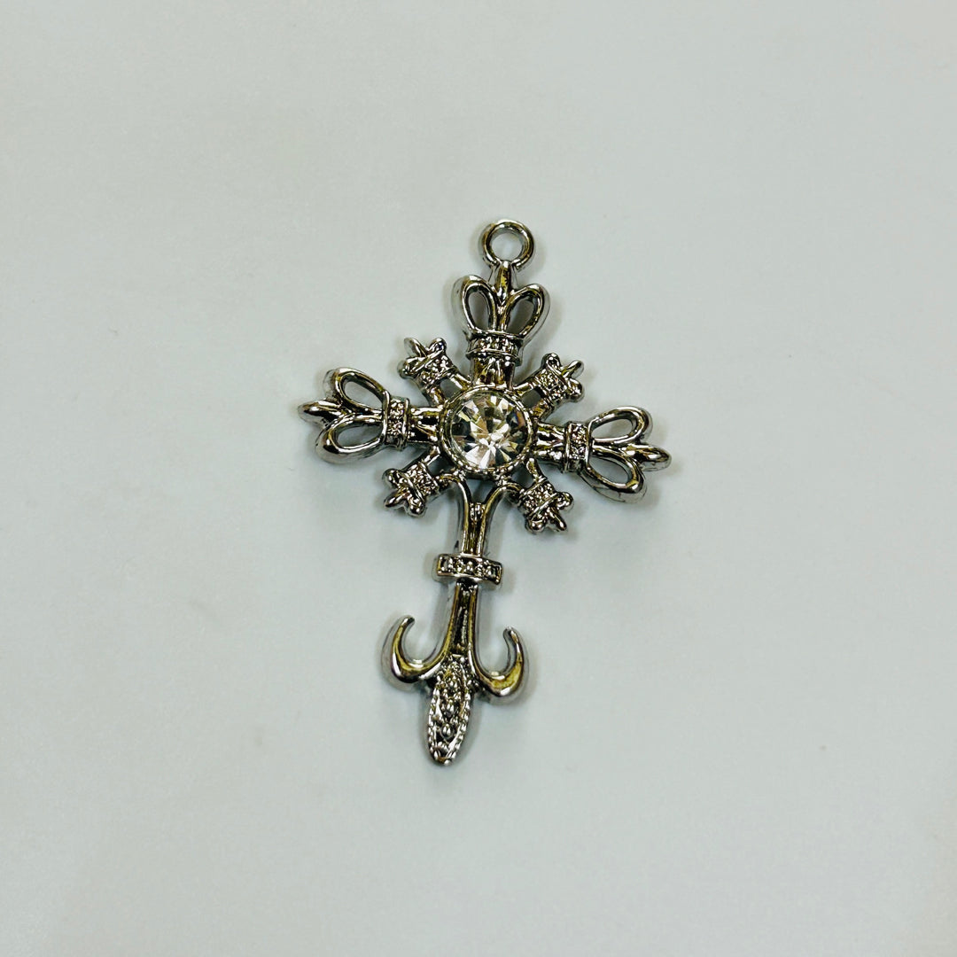 cross silver white stone charms