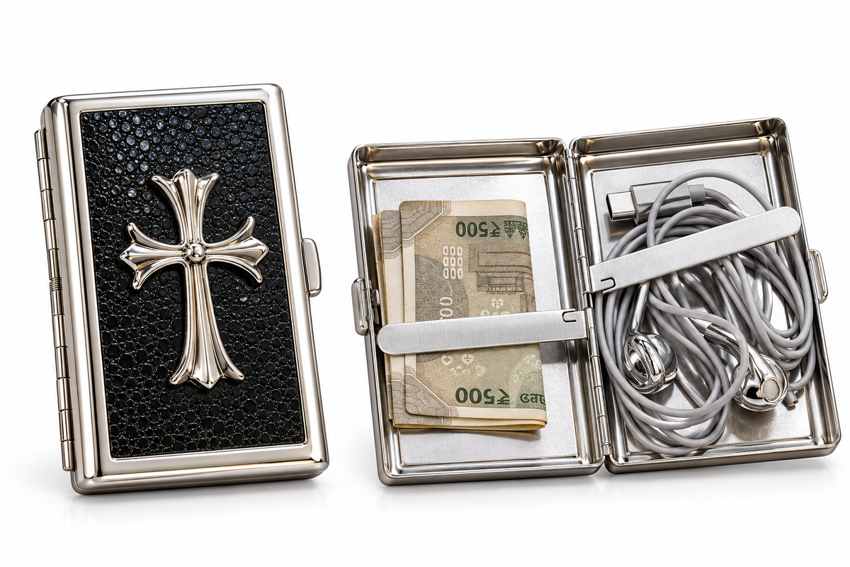 Premium Metal Cash & Card Holder Wallet – Black Chrome Style #06385
