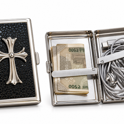 Premium Metal Cash & Card Holder Wallet – Black Chrome Style #06385