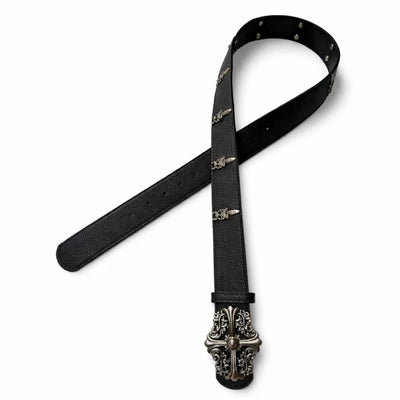 Classic gothic buckle design with vintage silver detailing.