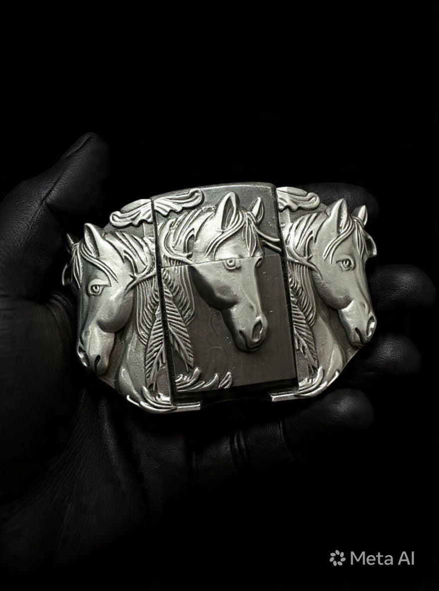 Horse Lighter Buckle Belt – Silver Western Style Refillable Belt | 50 Inch