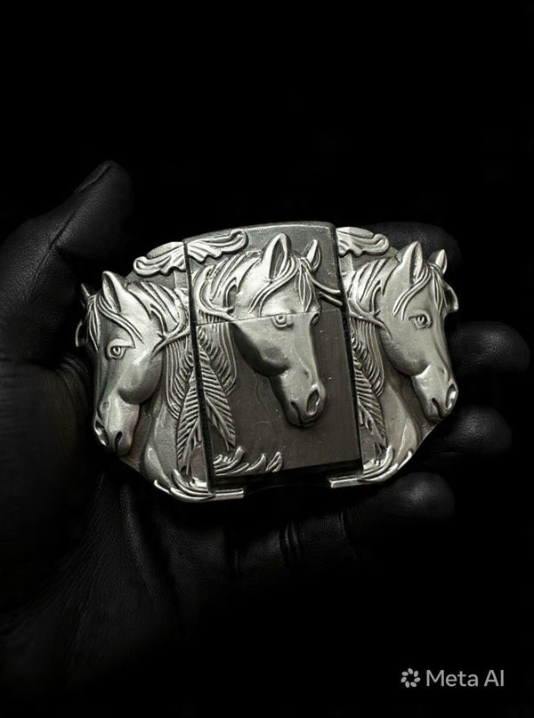 Horse Lighter Buckle Belt – Silver Western Style Refillable Belt | 50 Inch