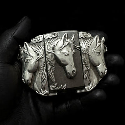 Horse Lighter Buckle Belt – Silver Western Style Refillable Belt | 50 Inch