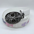 White Vintage Filigree Cross Buckle Belt
