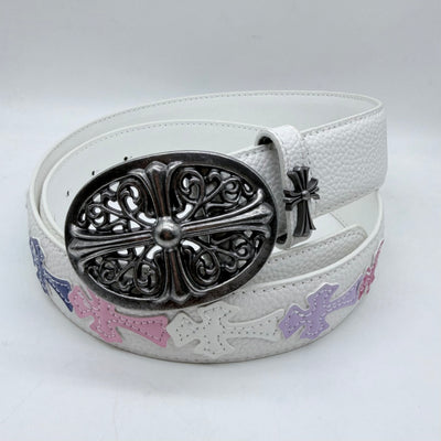 White Vintage Filigree Cross Buckle Belt