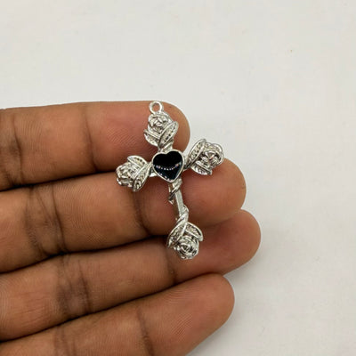 Rose Heart Cross Pendant