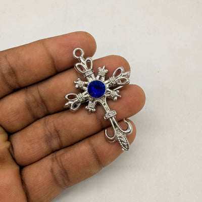 Blue iced gotich cross pendant