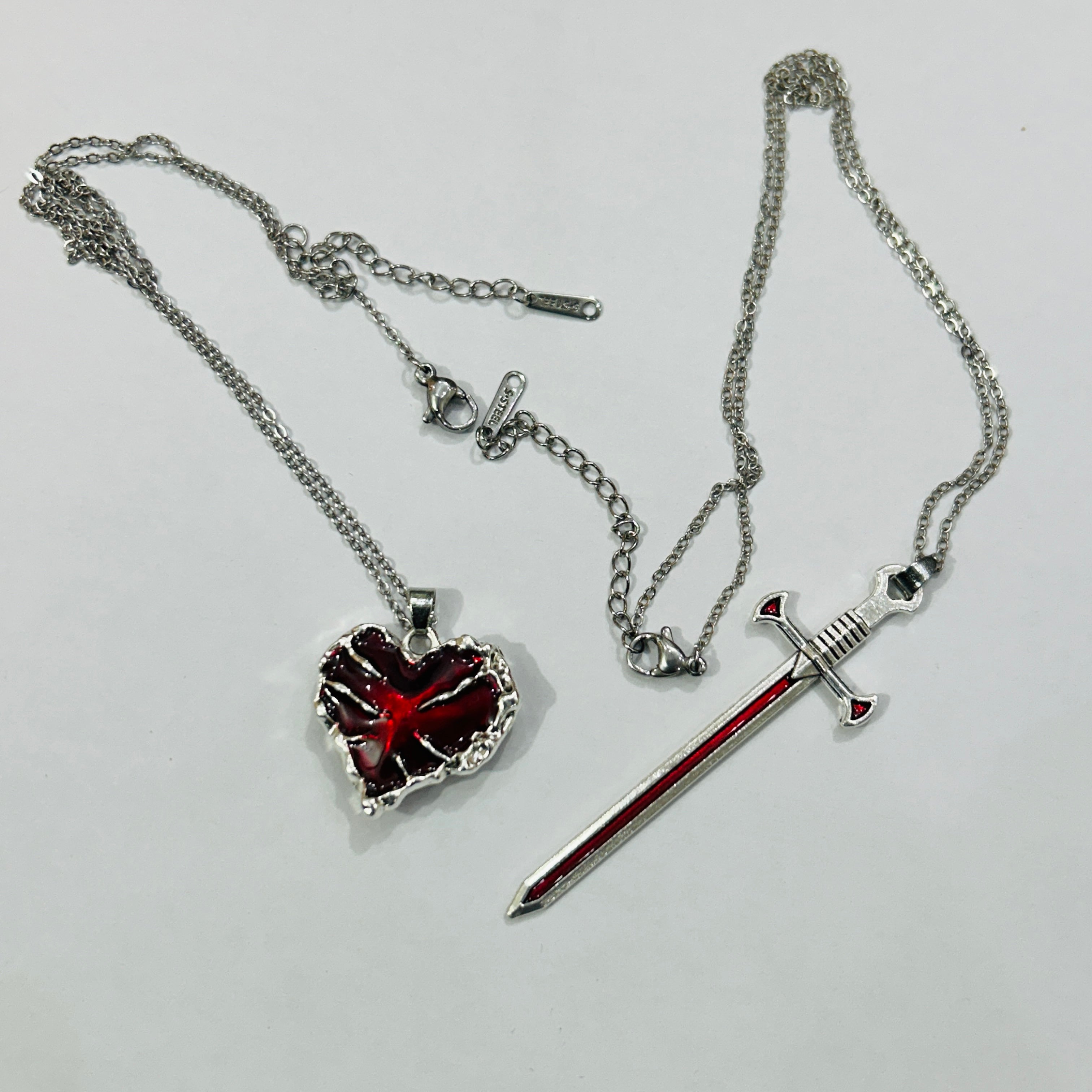 Crimson Heart & Sword Pendant Set