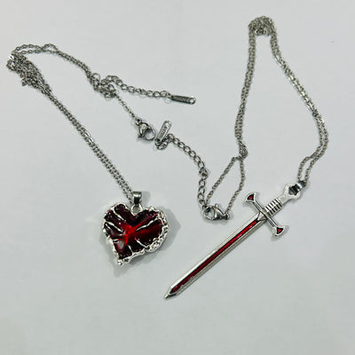 Crimson Heart & Sword Pendant Set