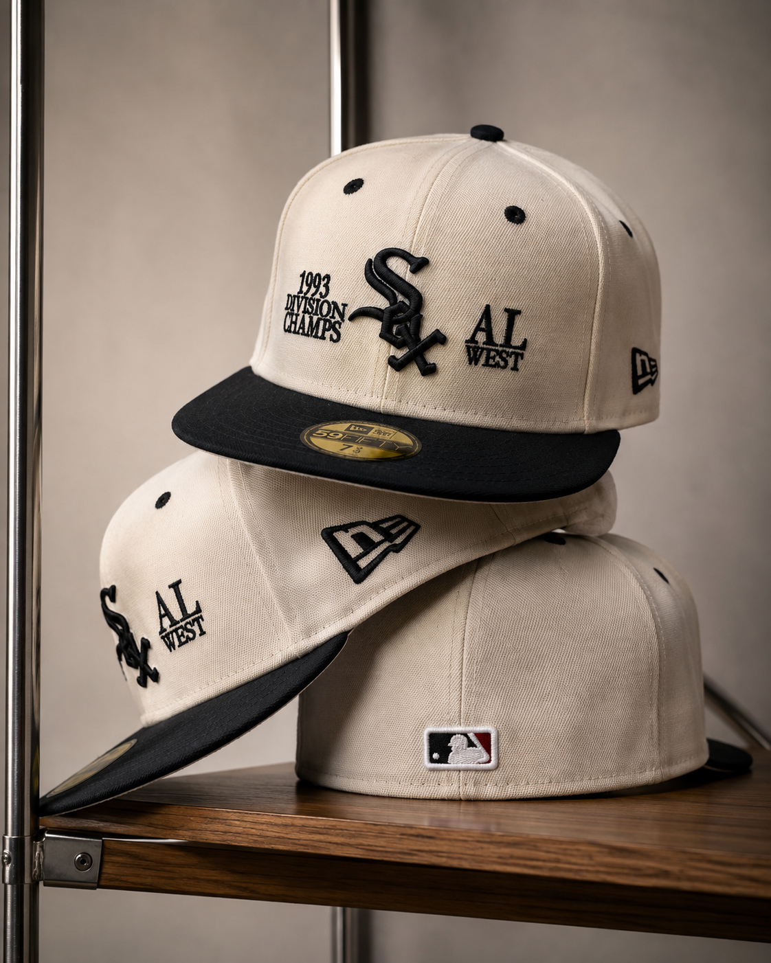 Chicago White Fitted Cap Cream & Black | Premium Embroidered Baseball Cap