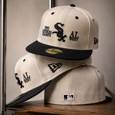 Chicago White Fitted Cap Cream & Black | Premium Embroidered Baseball Cap