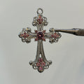 Silver plating pink stone big queen cross