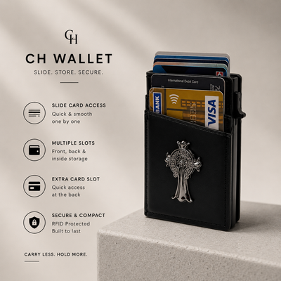 CH Gothic Cross RFID Pop-Up Card Holder Wallet | Premium Leather Card Case