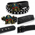 Lone Bull Skull Western Buckle Bullet Leather Belt – Antique Silver