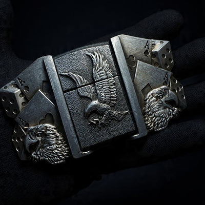 Eagle Lighter Buckle Belt – Vintage Poker Style Refillable Belt | 50 Inch