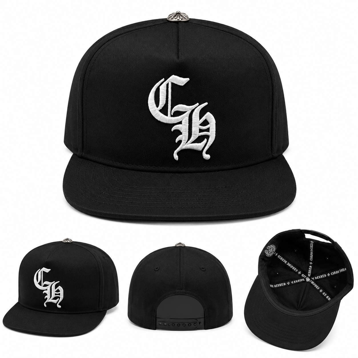 Pack of 3 Piece – Black CH Embroidered Snapback Caps | Premium Street Fashion Collection