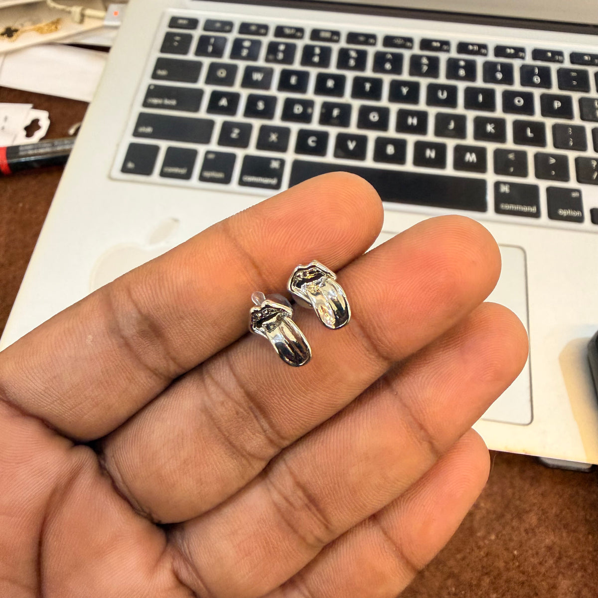 Silver Chrome Lip Stud Earrings