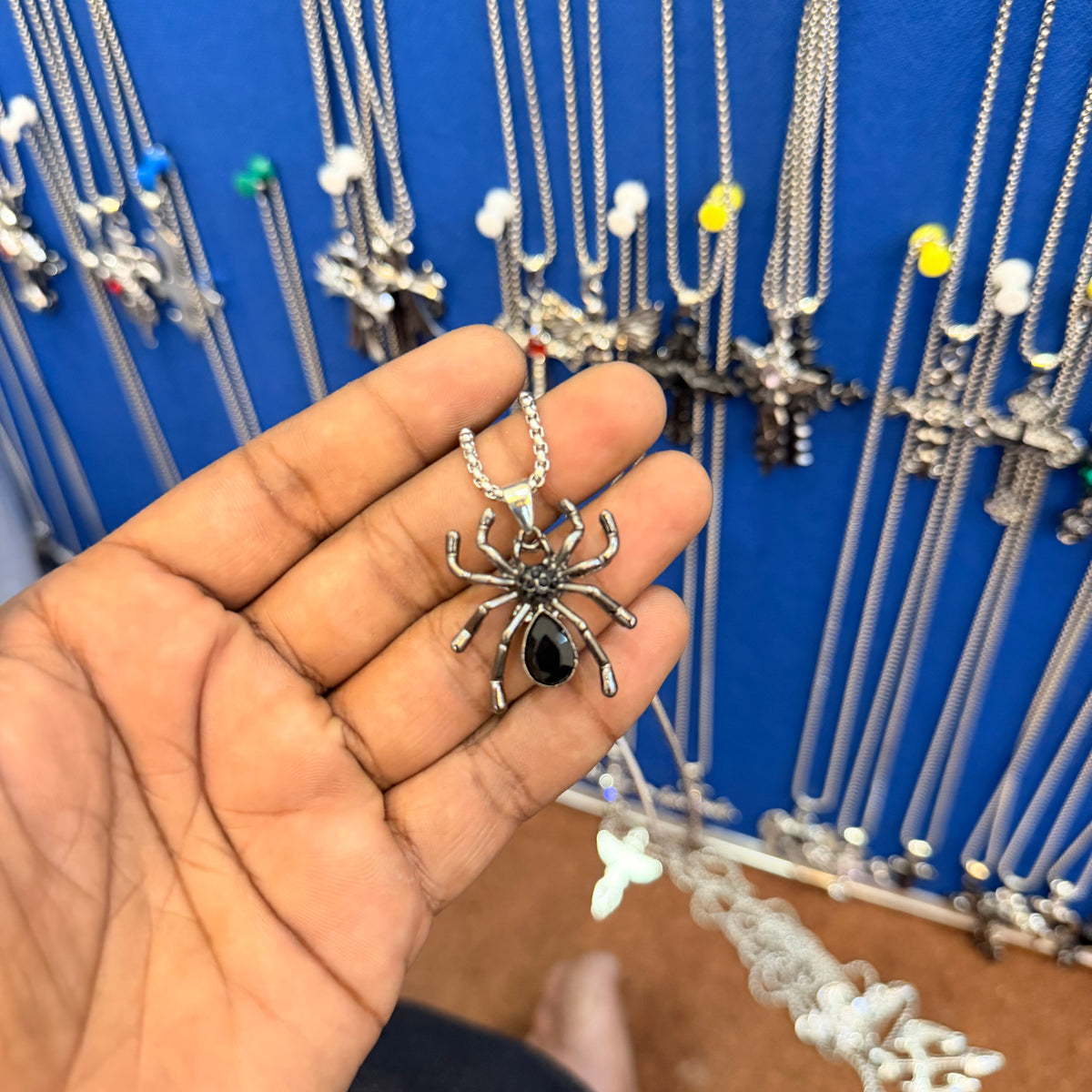 6 piece- black stone spider pendant with chain