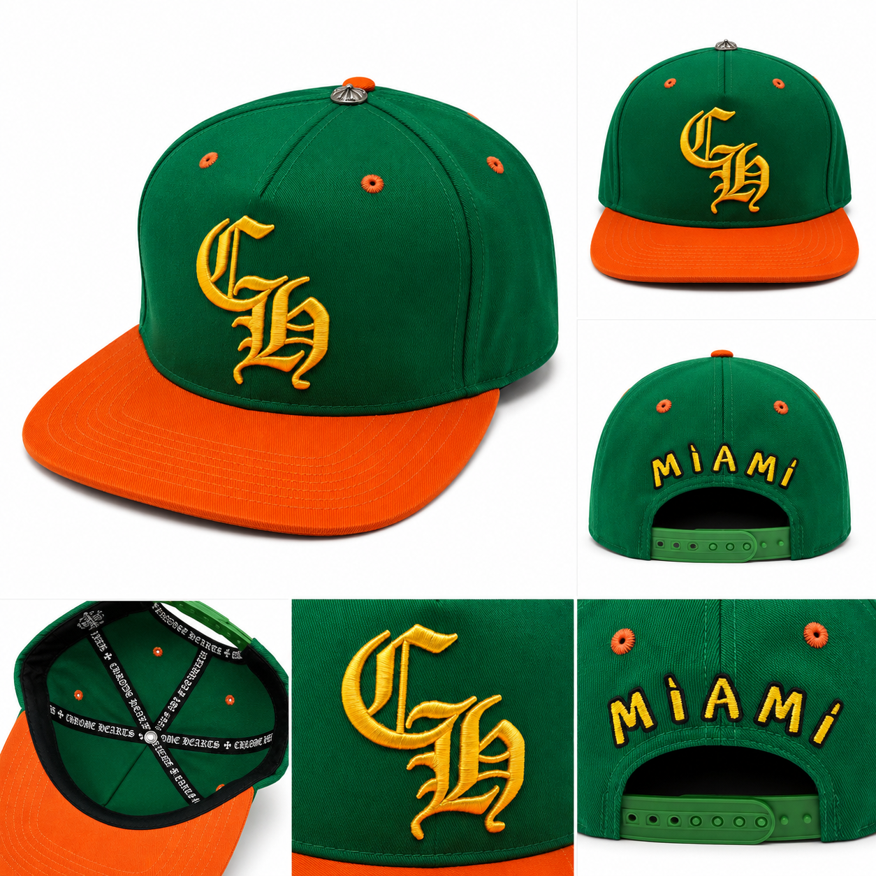Pack of 3 piece - Miami Green Orange Hip Hop Snapback Cap – Embroidered Flat Brim
