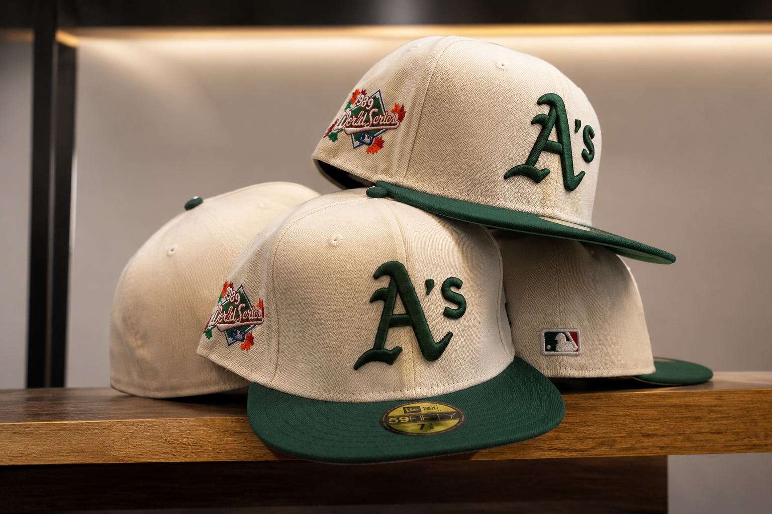 Oakland A’s Fitted Cap Cream & Green | 1969 World Series Embroidered Baseball Cap