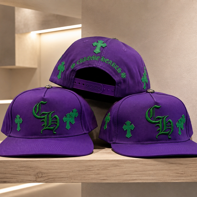 Purple Snapback Cap with Green Cross Embroidery | Premium Streetwear Adjustable Baseball Hat
