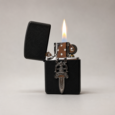 Premium Chrome Gothic Dagger Petrol Lighter | Windproof Refillable Flip-Top Metal Pocket Lighter | Luxury EDC Collectible