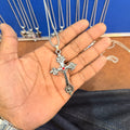 6 piece- red stone silver cross pendant with chain