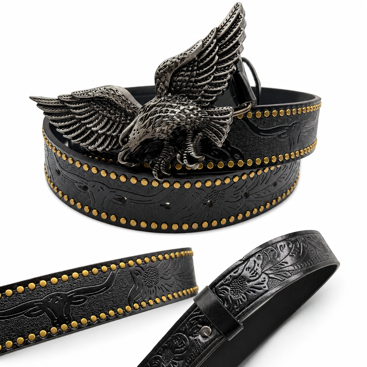Iron Eagle Flying Eagle Buckle Studded Western Belt for Men | Statement Fashion Belt