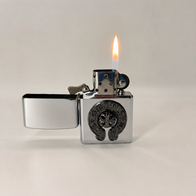 Premium Chrome Gothic Horseshoe Lighter | Windproof Refillable Flip-Top Metal Pocket Lighter | Luxury Lighter