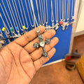 6 piece- black rose cross w st pendant with chain