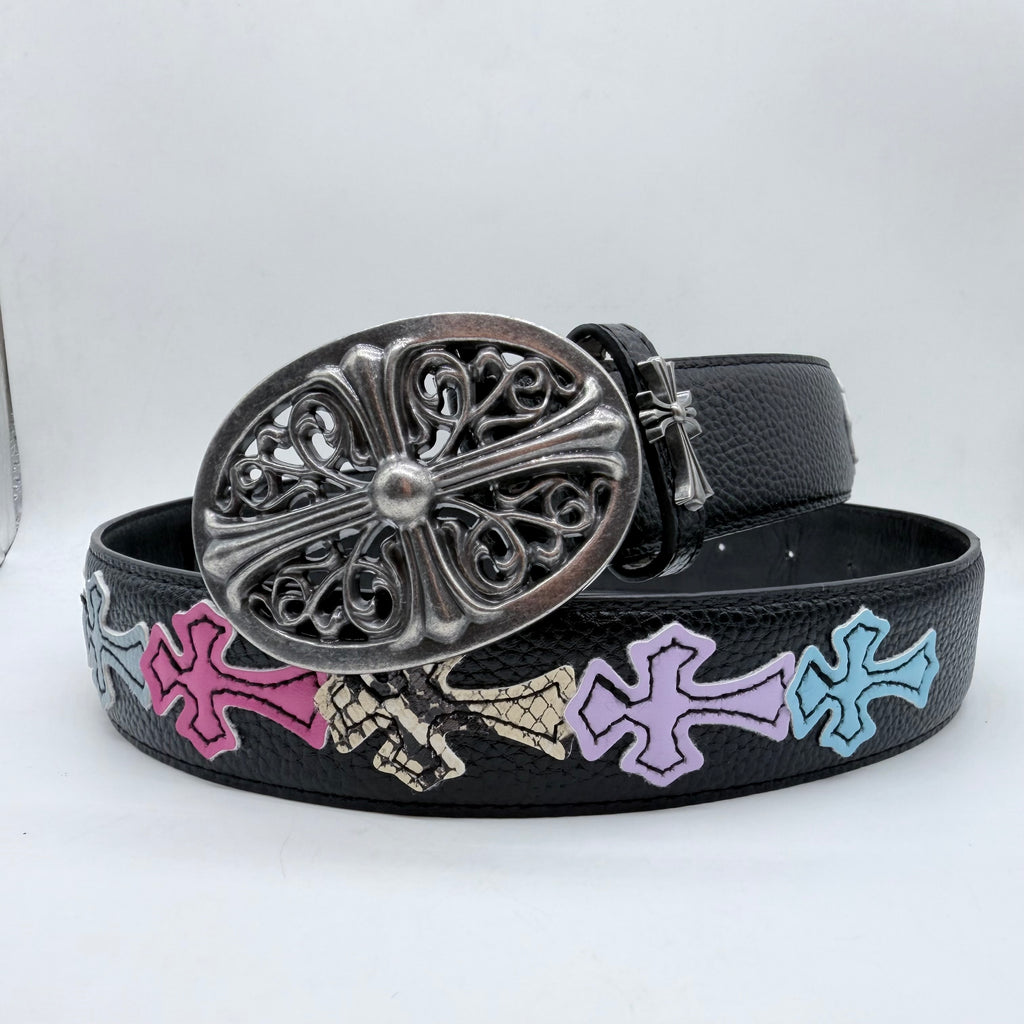 Black Vintage Filigree Cross Buckle Belt – Y2K Gothic Streetwear | Fashion Lobby