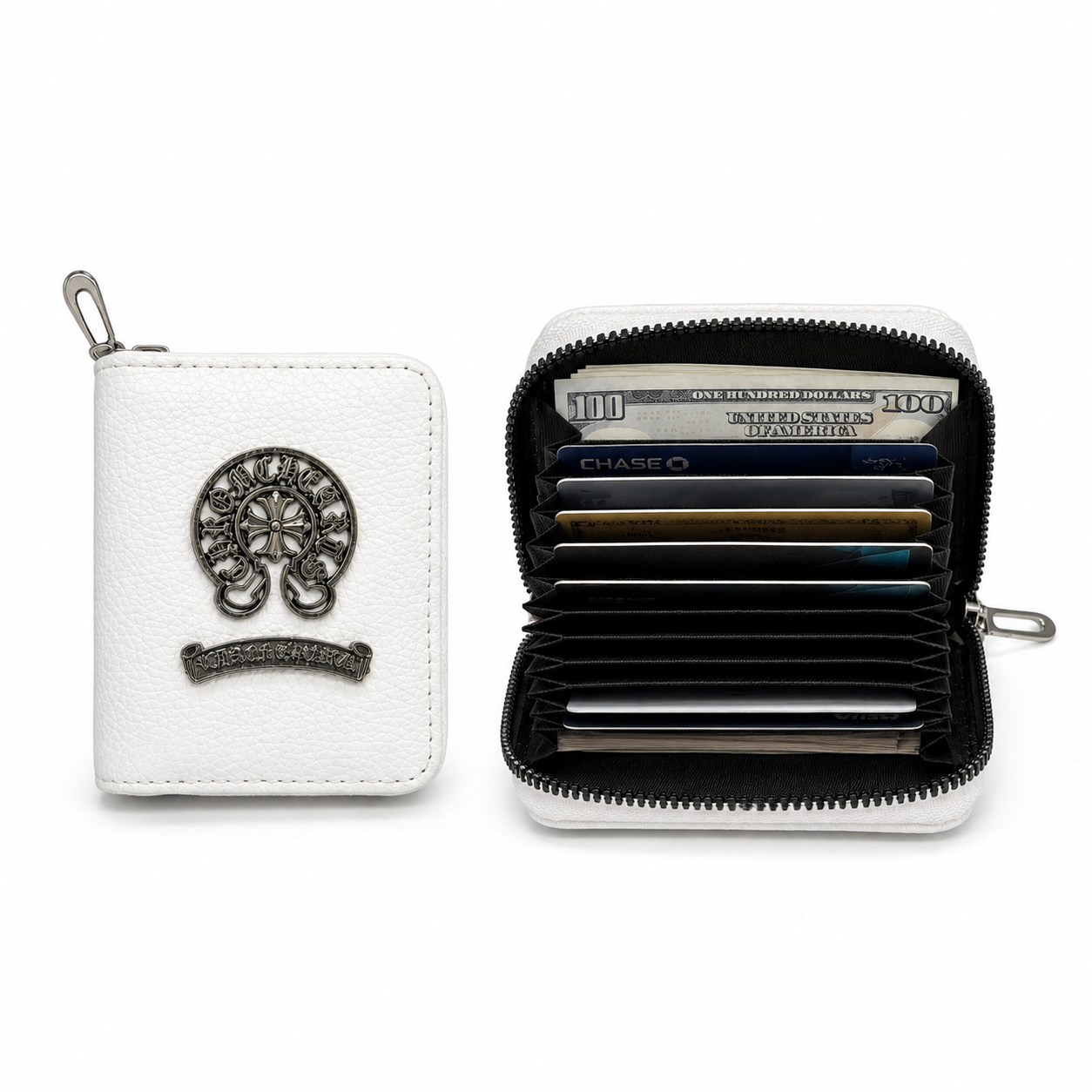 Chrome Legacy White Zipper Card Holder Wallet
