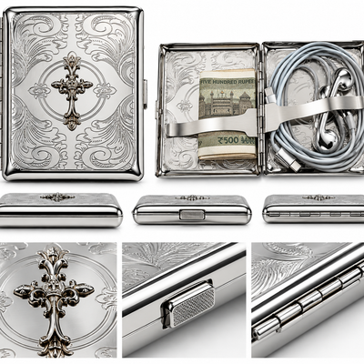 Premium Engraved Silver Metal Wallet & Cigarette Case Collection