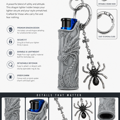 Fashion Lobby Grey Dragon lighter Holder Keychain with Spider Charm |