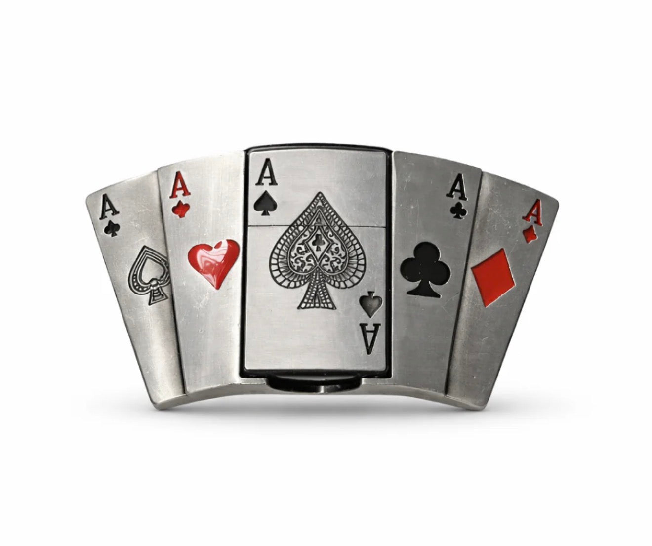 Ace Poker Lighter Buckle Belt – Brushed Silver Refillable Belt | 50 Inch