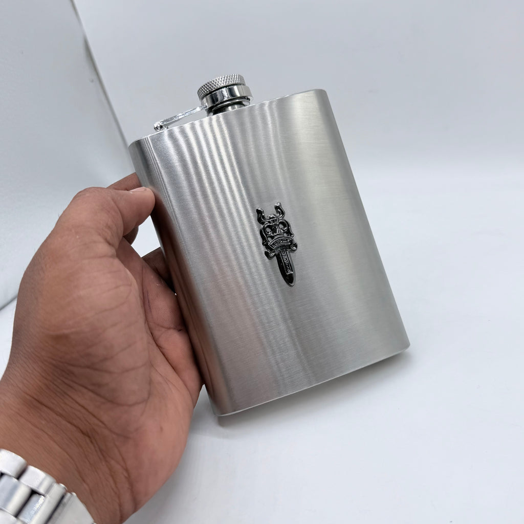 Premium Stainless Steel Black Dagger Emblem Flask | 6oz Pocket Flask