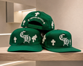 Green Snapback Cap with White Cross Embroidery | Premium Streetwear Adjustable Baseball Hat
