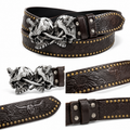 Twin Skull Saber Buckle Studded Belt for Men | Gothic Biker Fashion Belt