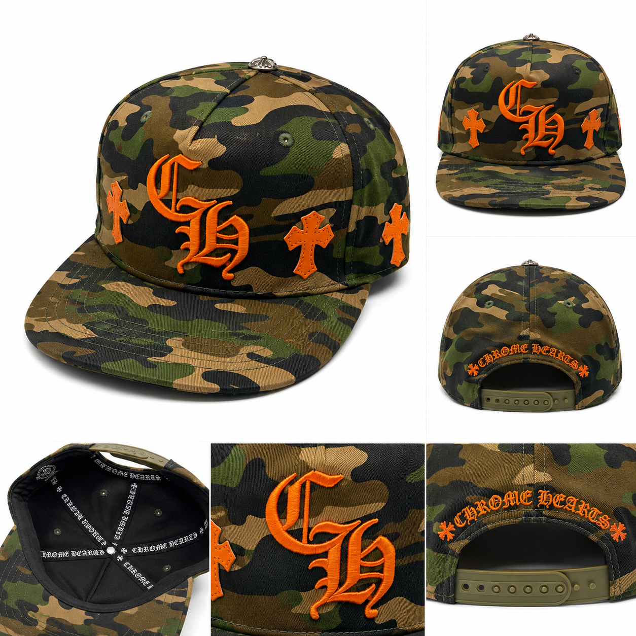 Pack of 3 piece - Camo Orange Embroidered Streetwear Snapback Cap – Premium Flat Brim