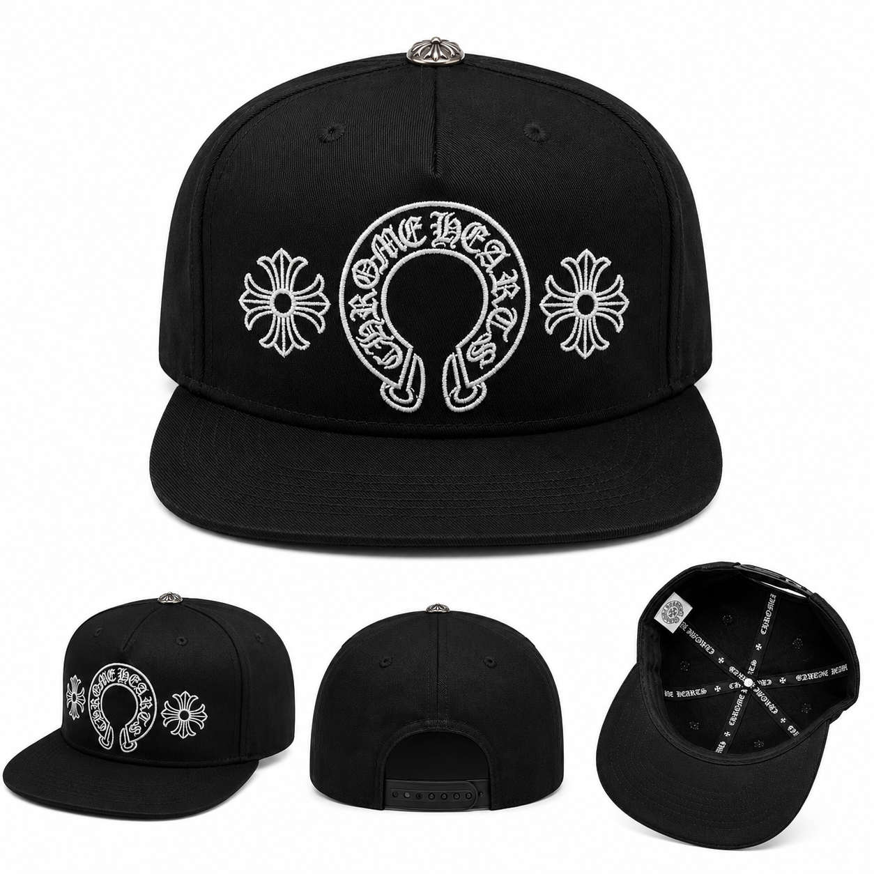 Pack of 3 Piece – Horseshoe Cross Embroidered Caps | Premium Flat Brim Streetwear Set