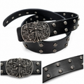 Black Gothic Cross Buckle Studded Belt for Men | Premium Streetwear Belt